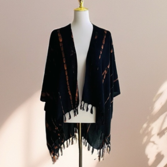 0131 / Black Brown Tie Dye Outer With Fringes - Picture 2 of 10